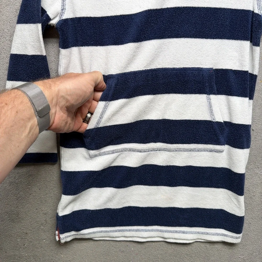 Mini Boden Blue White Striped‎ Terry Cloth Hoodie Kids 7 8